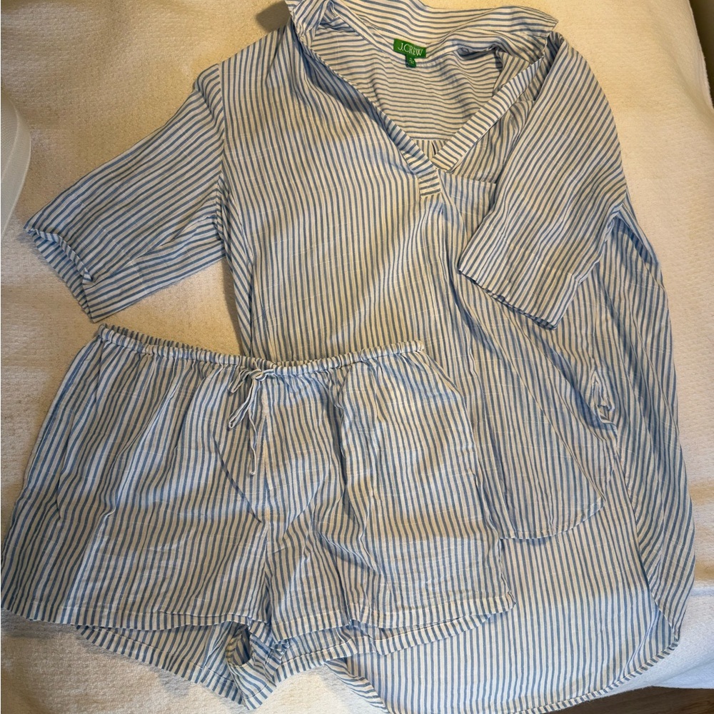 J. Crew Blue and White Striped Pajama Set